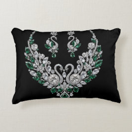Cojín Decorativo Cisnes de Cristal Esmeralda | Joyería de Lujo