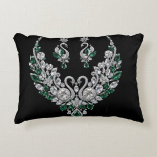 Cojín Decorativo Cisnes de Cristal Esmeralda   Joyería de Lujo