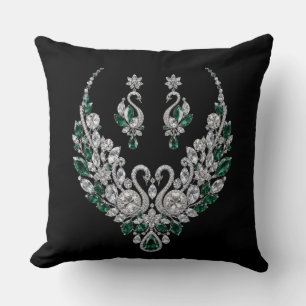 Cojín Decorativo Cisnes de Cristal Esmeralda   Joyería de Lujo