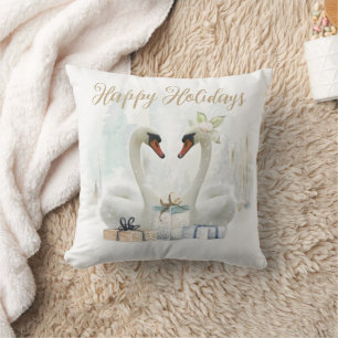 Cojín Decorativo Cisnes de invierno romántico Felices Fiestas