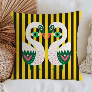 Cojín Decorativo Cisnes del Ojo Turco en Rayas Amarillas y Negras D