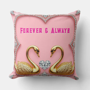 Cojín Decorativo Cisnes Dorados Corazón de Diamante Ornado Romántic