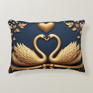 Cojín Decorativo Cisnes Dorados En Corazón Cuadro Marino Ornate Bod