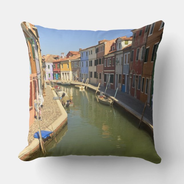Cojín Decorativo Cisnes en canal, isla de Burano, Venecia, Italia (Anverso)