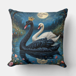 Cojín Decorativo Cisnes Majestuosos Bajo el Cielo a la Luz de la Lu
