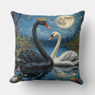 Cojín Decorativo Cisnes Majestuosos Bajo el Cielo a la Luz de la Lu