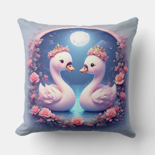 Cojín Decorativo Cisnes románticos decorados con flores