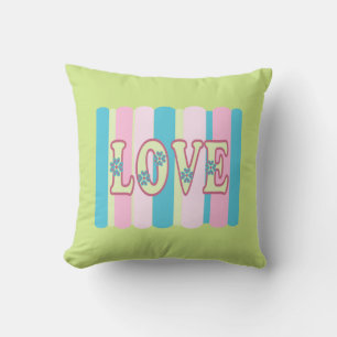 Cojín Decorativo Cita De Amor Cuidadosa Pastel Rosa Azul Amarillo F