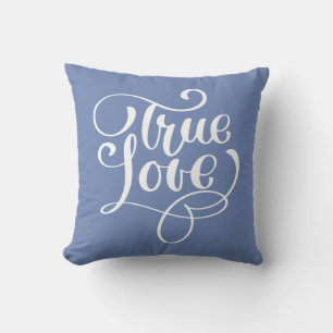 Cojín Decorativo Cita de amor verdadero tipografía azul aciano boda