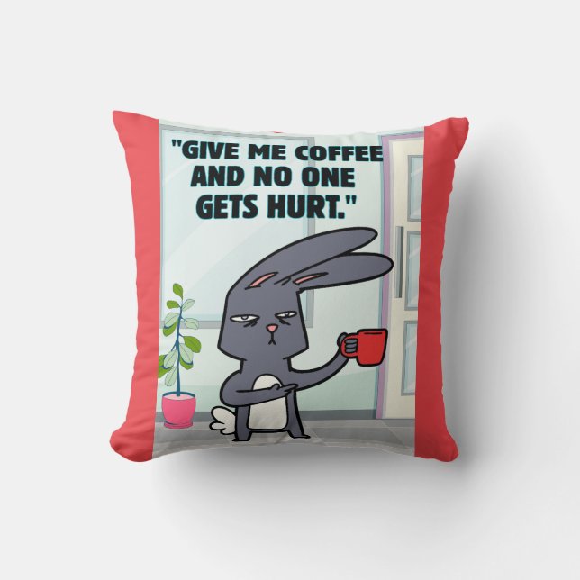 Cojín Decorativo cita de café conejo (Anverso)