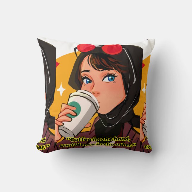 Cojín Decorativo cita de café de dama (Anverso)