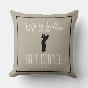 Cojín Decorativo Cita de campo de golf de golfista Monograma Taupe 