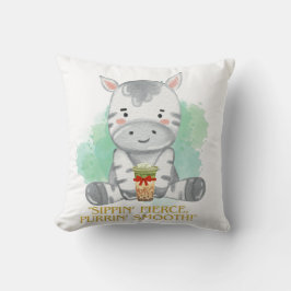 Cojín Decorativo cita de cebra personalizado bebiendo té de bobba