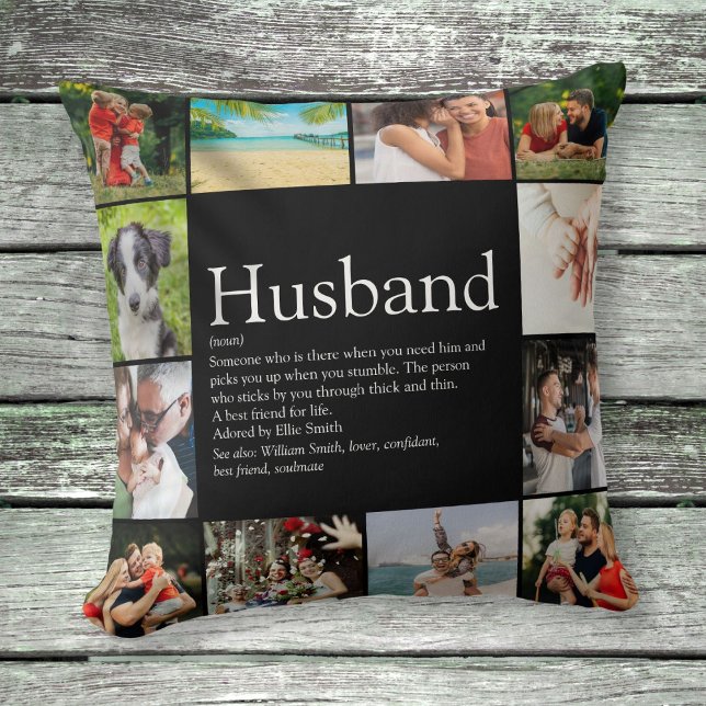 Cojín Decorativo Cita de definición de esposo Foto Collage (Husband Definition Quote Photo Collage Throw Pillow)
