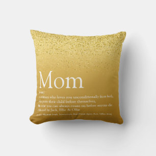 Cojín Decorativo Cita de Definición de Mamá Elegante Dorado Brillan