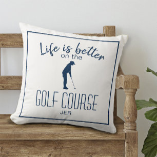 Cojín Decorativo Cita de deportes de golf con monograma Blanco y Az
