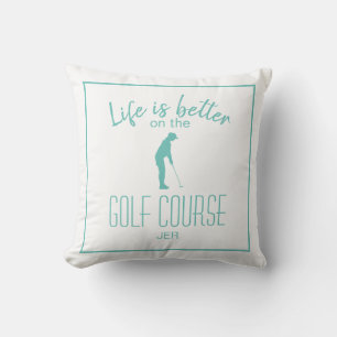 Cojín Decorativo Cita de deportes de golf con monograma en verde tu