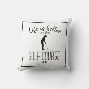 Cojín Decorativo Cita de deportes de golf Monograma Blanco & Negro