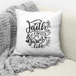 Cojín Decorativo Cita de fe religiosa en blanco y negro