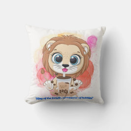Cojín Decorativo Cita de león personalizado tomando té bobba.