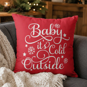 Cojín Decorativo Cita de Navidad Roja Baby Its Cold Outside