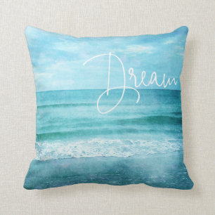 Cojín Decorativo Cita de yoga de ensueño Playa Retro Mar Azul Verd