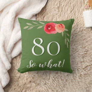 Cojín Decorativo Cita divertida acuarela Red Rose 80 cumpleaños
