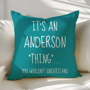 Cojín Decorativo Cita divertida familiar personalizada teal persona