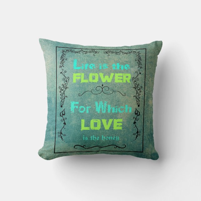Cojín Decorativo Cita inspiradora sobre amor y vida (Anverso)