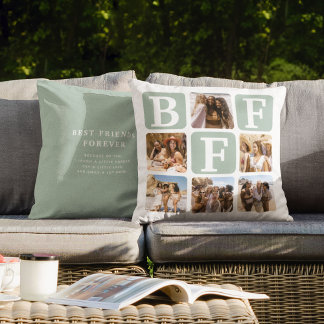 Cojín Decorativo Cita moderna multifotográfica BFF verde azulada