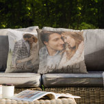 Cojín Decorativo Cita romántica nombra a la pareja de ambos lados<br><div class="desc">Cita Romántica Llama A La Pareja De Ambos Lados. Recuerdos del día de tu boda con este romántico gesto con una foto diferente a cada lado, tus nombres en la parte delantera y cita de Dos corazones Un viaje en la parte trasera. Cambie el texto según sea necesario y reemplace...</div>