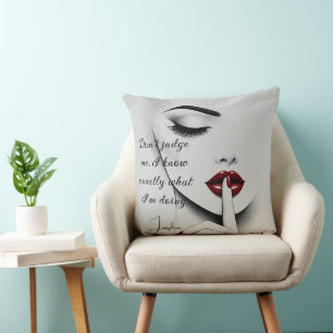 Cojín Decorativo Cita Sassy Personalizada Labios Rojos Belleza Glam