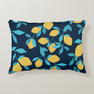 Cojín Decorativo Citro simple: limones en azul.