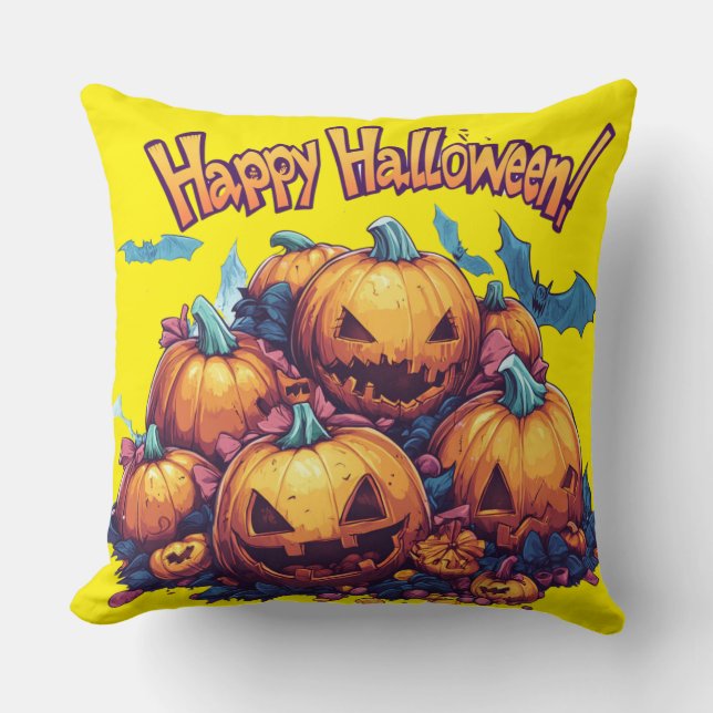 Cojín Decorativo Citrouilles amusantes 🎃 pour Halloween festif (Anverso)