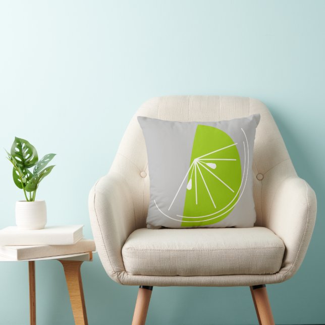 Cojín Decorativo Citrus Lime Gris cuadrado blanco (Silla)