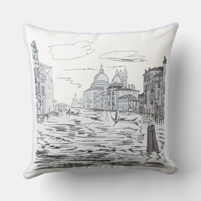 Cojín Decorativo Ciudad de Venecia en los edificios de naves acuáti (Reverso )