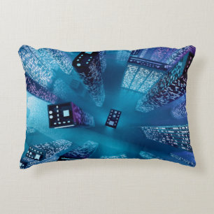Cojín Decorativo Ciudad futura en el centro con rascacielos en un c