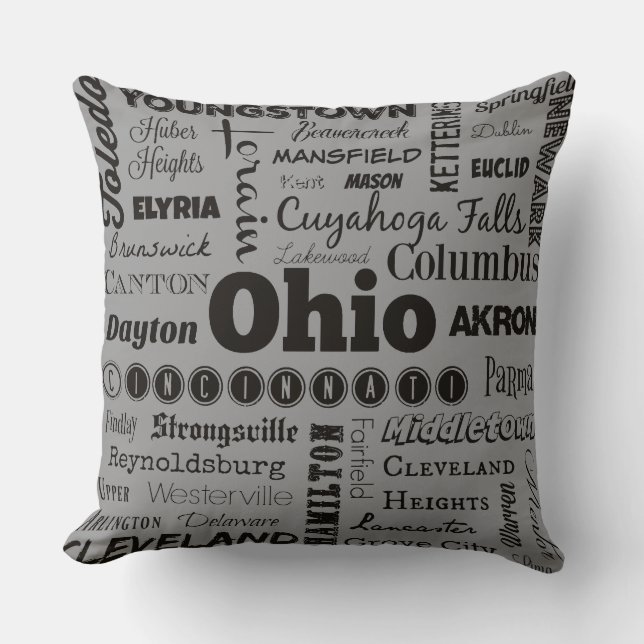 Cojín Decorativo Ciudades OHIO en gris y negro (Anverso)