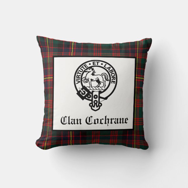 Cojín Decorativo Clan Cochrane Escudo Badge y Tartán (Anverso)