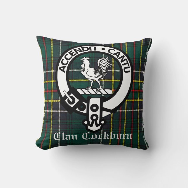 Cojín Decorativo Clan Cockburn Escudo Badge y Tartán (Anverso)