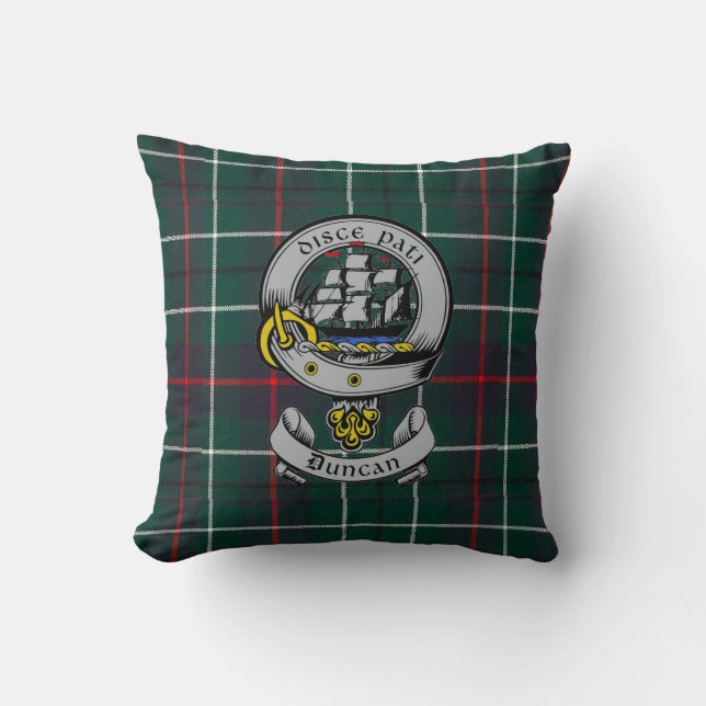 Cojín Decorativo Clan Duncan Escudo Badge y Tartán (Anverso)