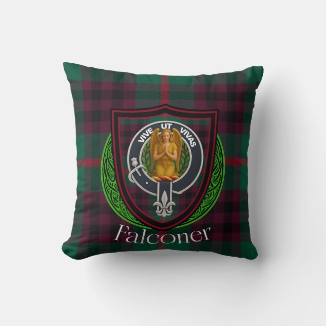 Cojín Decorativo Clan escocés Falconer Tartán y Escudo (Anverso)
