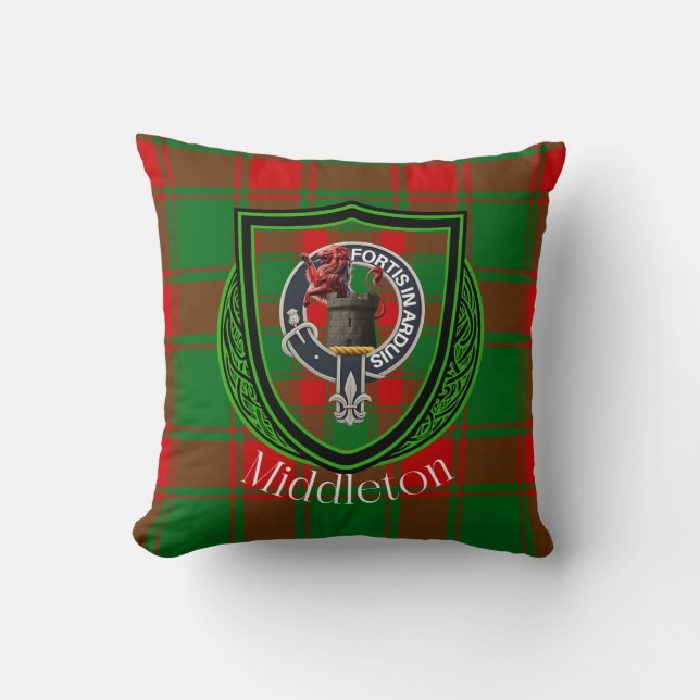 Cojín Decorativo Clan escocés Middleton Tartán y Escudo (Anverso)