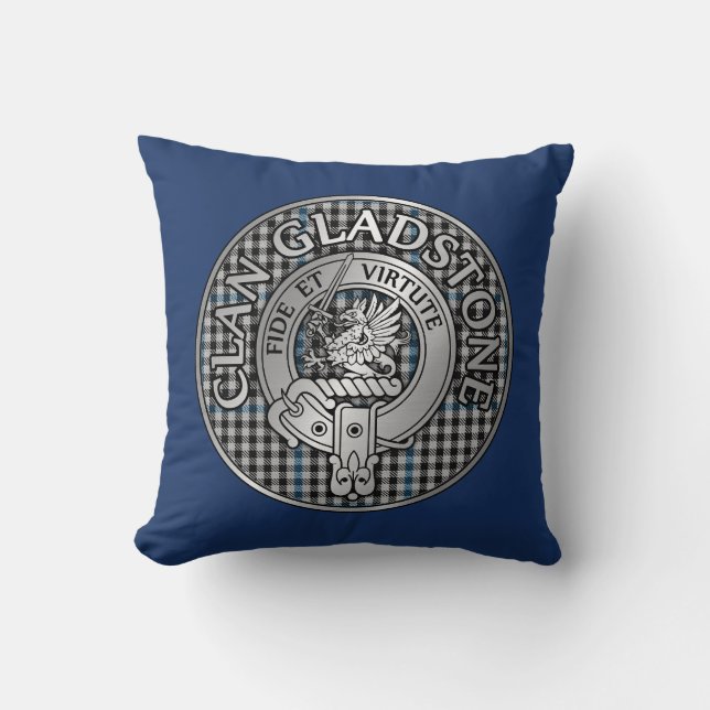Cojín Decorativo Clan Gladstone Escudo y Tartán (Anverso)