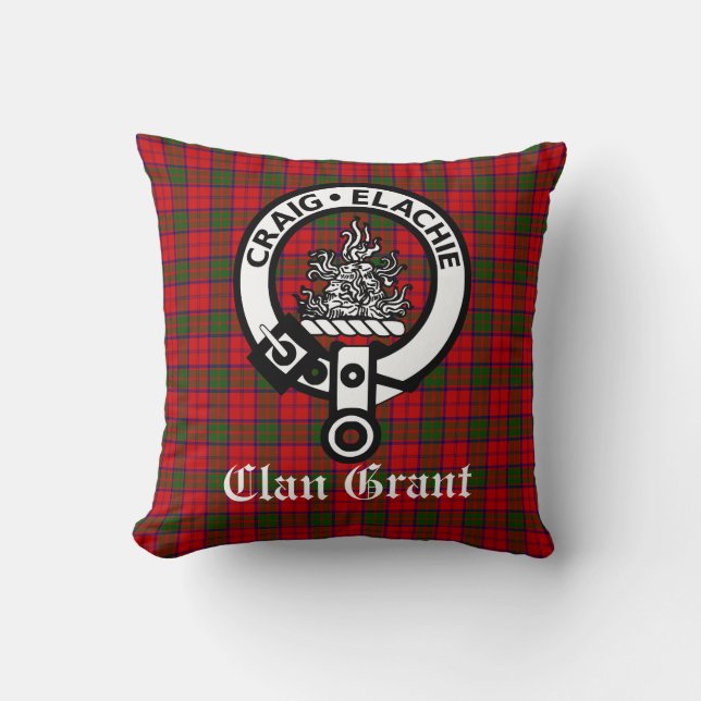 Cojín Decorativo Clan Grant Escudo Badge y Tartán (Anverso)