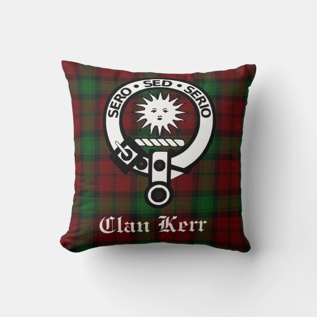 Cojín Decorativo Clan Kerr Tartan y la placa Escudo (Anverso)