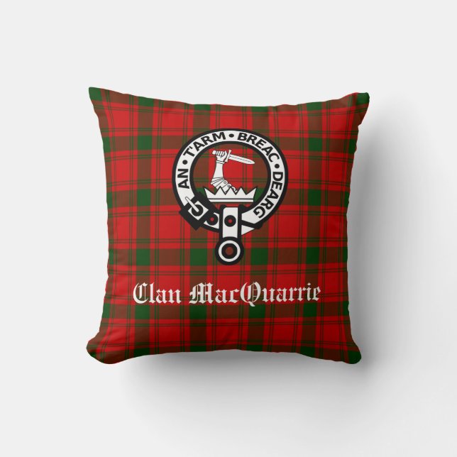 Cojín Decorativo Clan MacQuarrie Tartan y Escudo (Anverso)