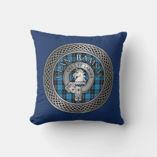 Cojín Decorativo Clan Ramsay Escudo y Hunting Tartan Knot