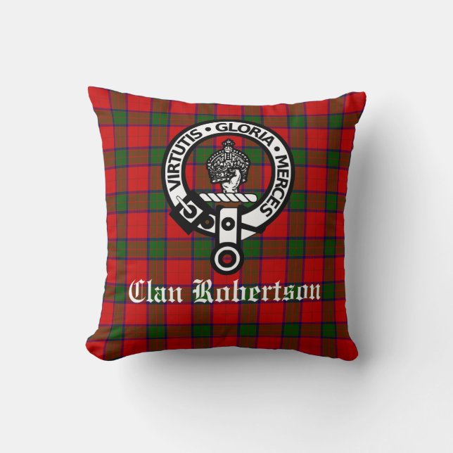 Cojín Decorativo Clan Robertson Escudo Badge y Tartán (Anverso)