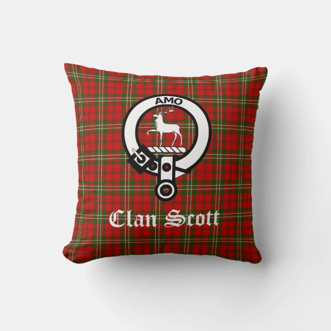 Cojín Decorativo Clan Scott Escudo Badge y Tartán (Anverso)